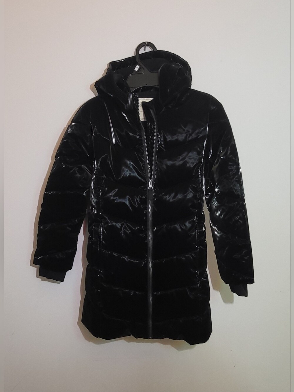 Thereabouts Girls Black Shimmer Long Hooded Puffer Jacket XXS 4/5 Water/Wind